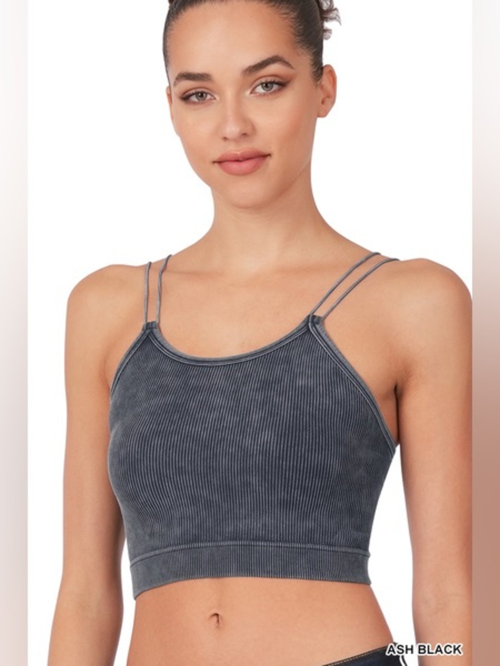 Zenana Ribbed Double-Strap Cropped Tank - Charcoal